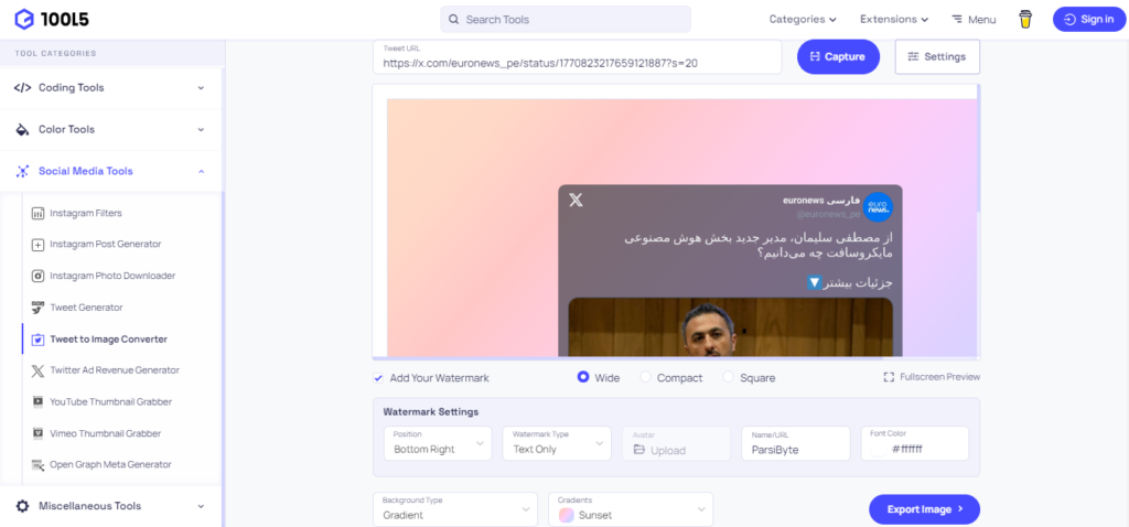 سایت 10015.io برای تبدیل توییت به عکس