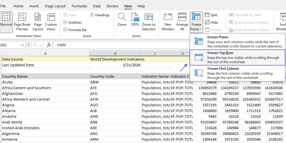 چگونه سطر یا ردیف اول را در اکسل فریز و ثابت کنیم