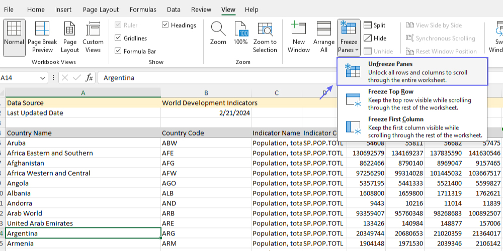 چگونه سطر یا ردیف های فریز شده را به حالت اول برگردانیم و از حالت فریز شده خارج نماییم