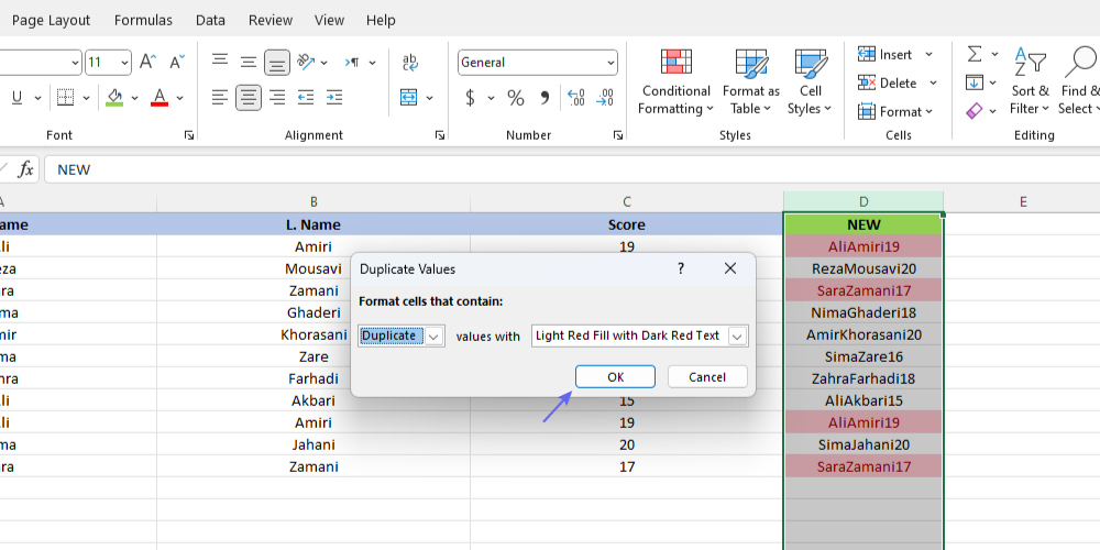 آموزش پیدا کردن ردیف و سطر های تکراری در اکسل