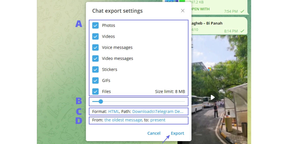 بکاپ گرفتن از چت تلگرام
