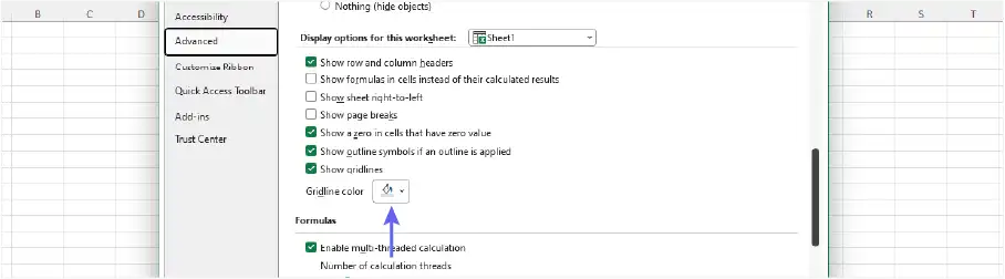 تغییر رنگ خطوط جدول در اکسل